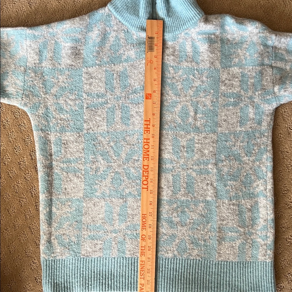 LOFT Snowflake Blue Gray Turtleneck Half Zip Cozy Oversized Sweater Sz M - Picture 7 of 7